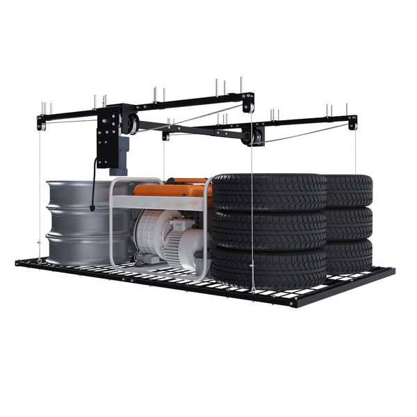English Elm Overhead Motorized Garage Storage Rack 4X8 Ft All Steel 450 Lb Remote Lift System W2700S00154