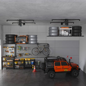 English Elm Overhead Motorized Garage Storage Rack 4X8 Ft All Steel 450 Lb Remote Lift System W2700S00154