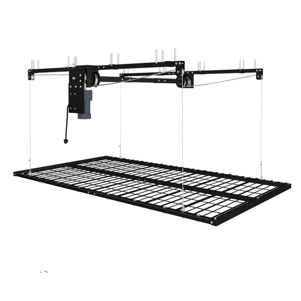 English Elm Overhead Motorized Garage Storage Rack 4X8 Ft All Steel 450 Lb Remote Lift System W2700S00154