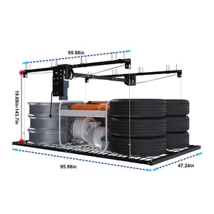 English Elm Overhead Motorized Garage Storage Rack 4X8 Ft All Steel 450 Lb Remote Lift System W2700S00154