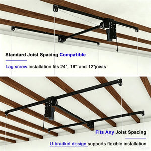 English Elm Overhead Motorized Garage Storage Rack 4X8 Ft All Steel 450 Lb Remote Lift System W2700S00154