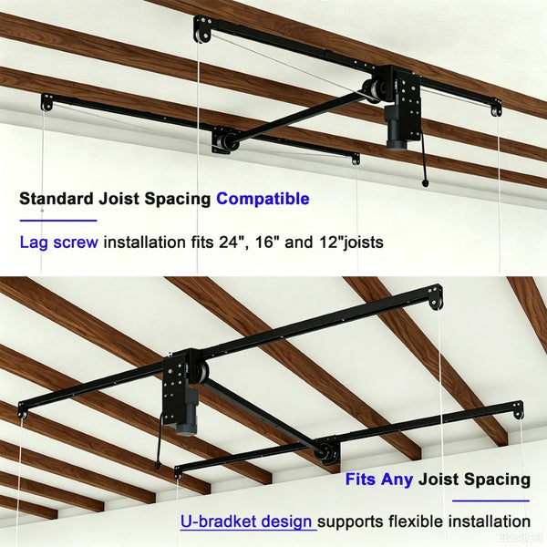 English Elm Overhead Motorized Garage Storage Rack 4X8 Ft All Steel 450 Lb Remote Lift System W2700S00154