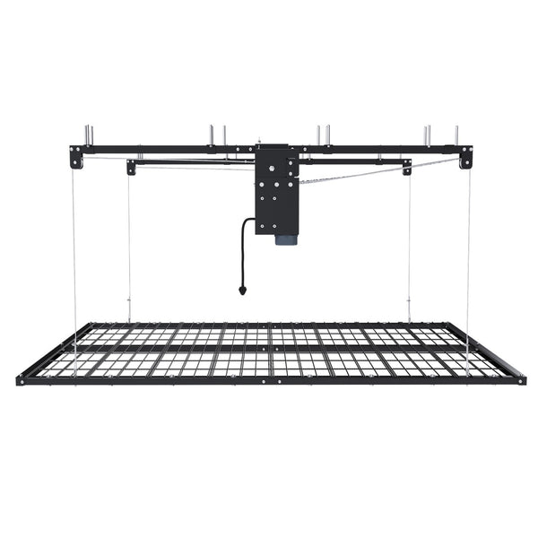 English Elm Overhead Motorized Garage Storage Rack 4X8 Ft All Steel 450 Lb Remote Lift System W2700S00154