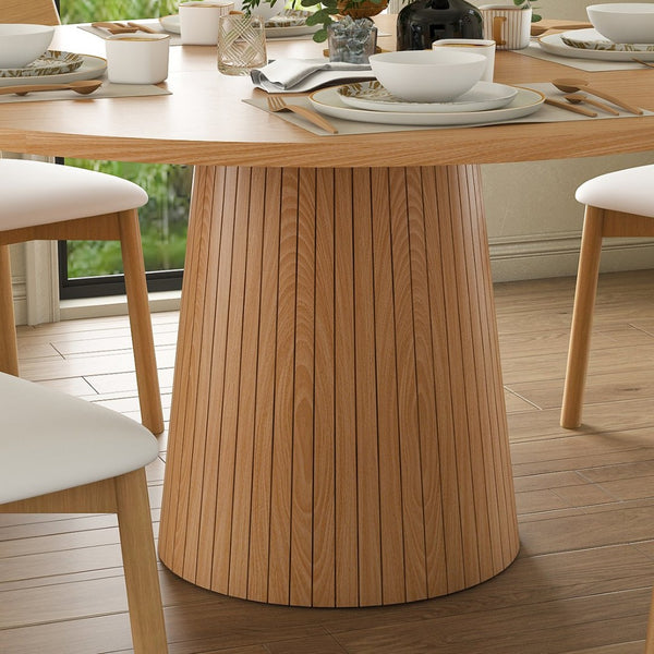 English Elm 47 Inch Round Five Piece Farmhouse Dining Set Solid Wood Chairs Oak Finish Seats Four W2700S00155