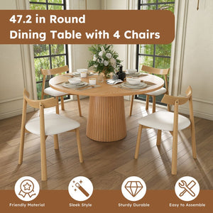 English Elm 47 Inch Round Five Piece Farmhouse Dining Set Solid Wood Chairs Oak Finish Seats Four W2700S00155