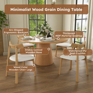 English Elm 47 Inch Round Five Piece Farmhouse Dining Set Solid Wood Chairs Oak Finish Seats Four W2700S00155