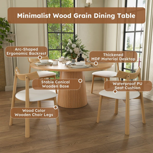 English Elm 47 Inch Round Five Piece Farmhouse Dining Set Solid Wood Chairs Oak Finish Seats Four W2700S00155