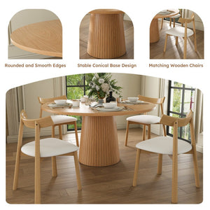 English Elm 47 Inch Round Five Piece Farmhouse Dining Set Solid Wood Chairs Oak Finish Seats Four W2700S00155