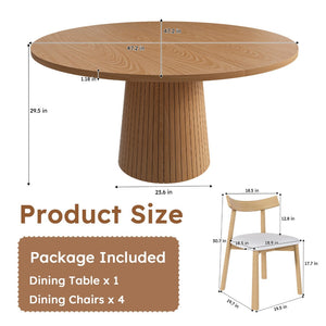 English Elm 47 Inch Round Five Piece Farmhouse Dining Set Solid Wood Chairs Oak Finish Seats Four W2700S00155
