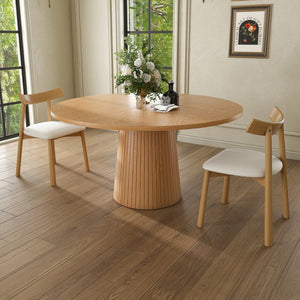 English Elm 47 Inch Round Oak Finish Dining Set Sculptural Wood Base with 4 Solid Chairs Farmhouse W2700S00156