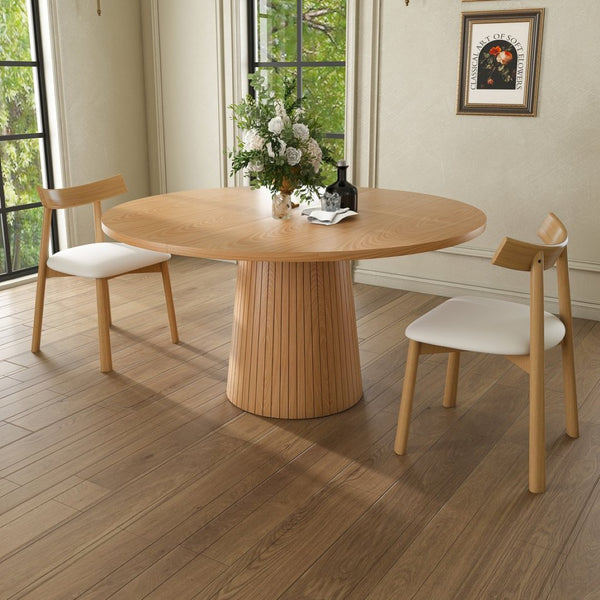 English Elm 47 Inch Round Oak Finish Dining Set Sculptural Wood Base with 4 Solid Chairs Farmhouse W2700S00156