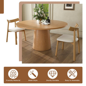 English Elm 47 Inch Round Oak Finish Dining Set Sculptural Wood Base with 4 Solid Chairs Farmhouse W2700S00156