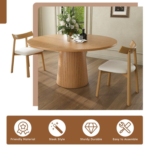 English Elm 47 Inch Round Oak Finish Dining Set Sculptural Wood Base with 4 Solid Chairs Farmhouse W2700S00156