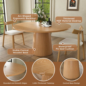 English Elm 47 Inch Round Oak Finish Dining Set Sculptural Wood Base with 4 Solid Chairs Farmhouse W2700S00156