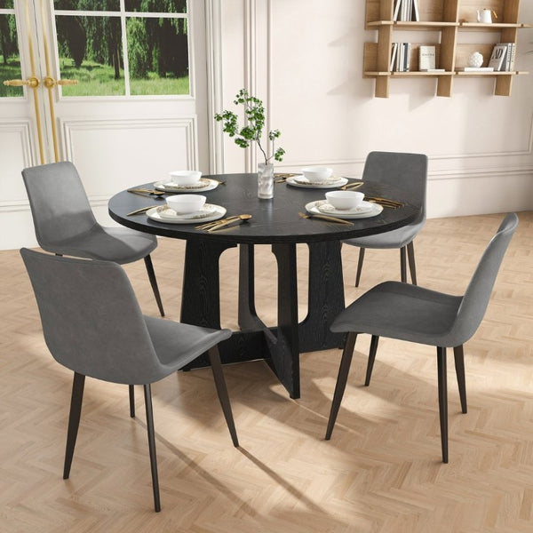English Elm 47 Inch Round Farmhouse Dining Set Seats 4 with Wood Grain MDF Table and Gray Chairs W2700S00157