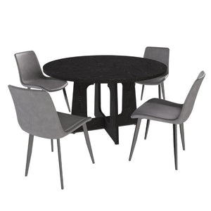 English Elm 47 Inch Round Farmhouse Dining Set Seats 4 with Wood Grain MDF Table and Gray Chairs W2700S00157