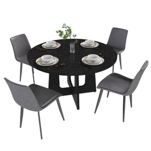 English Elm 47 Inch Round Farmhouse Dining Set Seats 4 with Wood Grain MDF Table and Gray Chairs W2700S00157