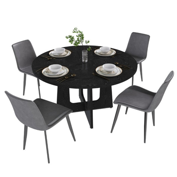 English Elm 47 Inch Round Farmhouse Dining Set Seats 4 with Wood Grain MDF Table and Gray Chairs W2700S00157