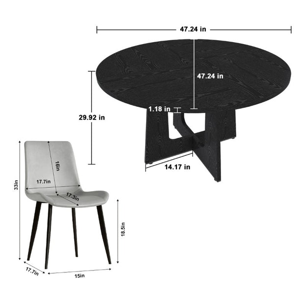 English Elm 47 Inch Round Farmhouse Dining Set Seats 4 with Wood Grain MDF Table and Gray Chairs W2700S00157