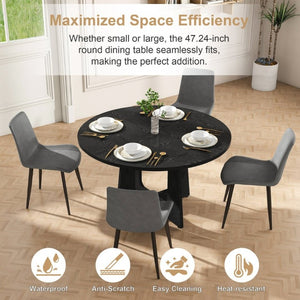 English Elm 47 Inch Round Farmhouse Dining Set Seats 4 with Wood Grain MDF Table and Gray Chairs W2700S00157