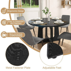 English Elm 47 Inch Round Farmhouse Dining Set Seats 4 with Wood Grain MDF Table and Gray Chairs W2700S00157