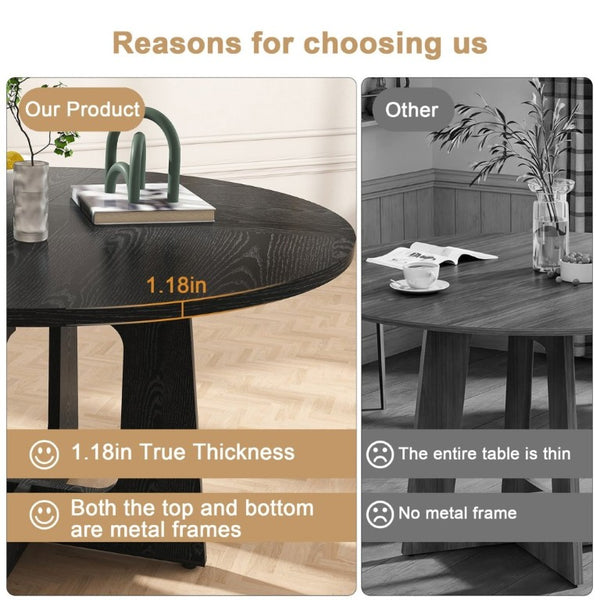 English Elm 47 Inch Round Farmhouse Dining Set Seats 4 with Wood Grain MDF Table and Gray Chairs W2700S00157
