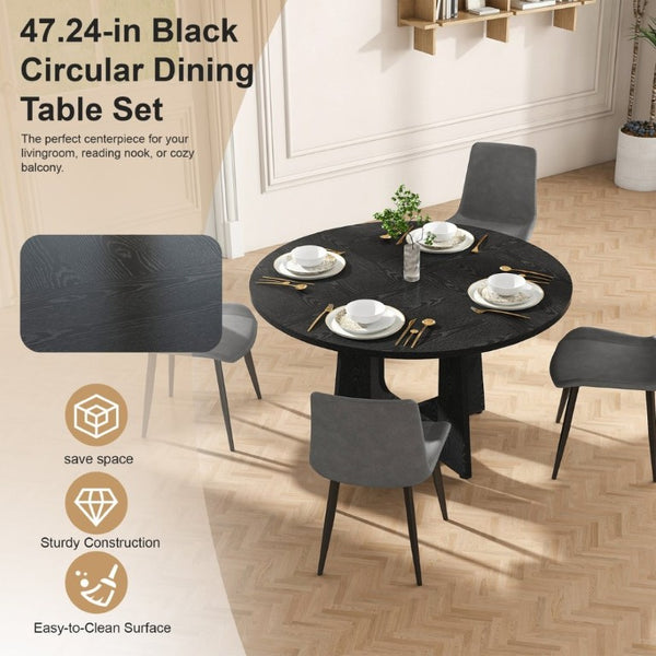 English Elm 47 Inch Round Farmhouse Dining Set Seats 4 with Wood Grain MDF Table and Gray Chairs W2700S00157