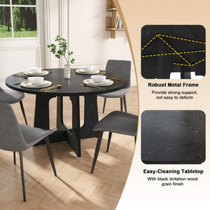 English Elm 47 Inch Round Farmhouse Dining Set Seats 4 with Wood Grain MDF Table and Gray Chairs W2700S00157