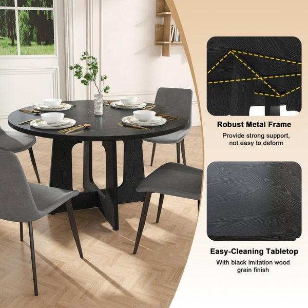 English Elm 47 Inch Round Farmhouse Dining Set Seats 4 with Wood Grain MDF Table and Gray Chairs W2700S00157
