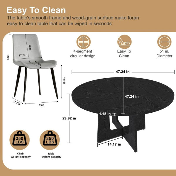 English Elm 47 Inch Round Farmhouse Dining Set Seats 4 with Wood Grain MDF Table and Gray Chairs W2700S00157