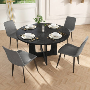 English Elm 47 Inch Round Farmhouse Dining Set Seats 4 with Wood Grain MDF Table and Gray Chairs W2700S00157