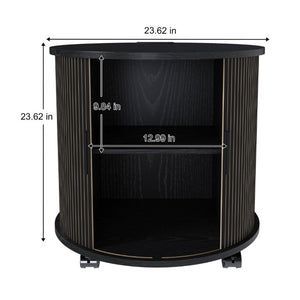 English Elm Set of 2 Mid Century Modern Round End Tables with Charging Station and Sliding Door W2700S00158