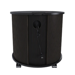 English Elm Set of 2 Mid Century Modern Round End Tables with Charging Station and Sliding Door W2700S00158