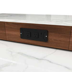 English Elm Kitchen Island Walnut Veneer Retro Style with Rotating Top Four Drawers Glass Cabinet W2700S00160