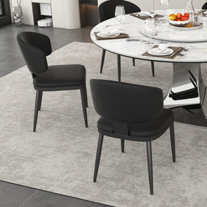English Elm 59" Round Sintered Stone Table with Six Pu Leather Chairs Modern Dining Set W2700S00161