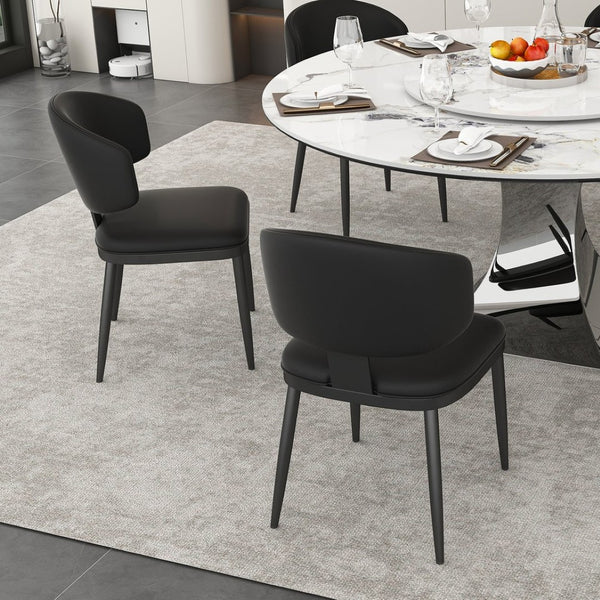 English Elm 59" Round Sintered Stone Table with Six Pu Leather Chairs Modern Dining Set W2700S00161