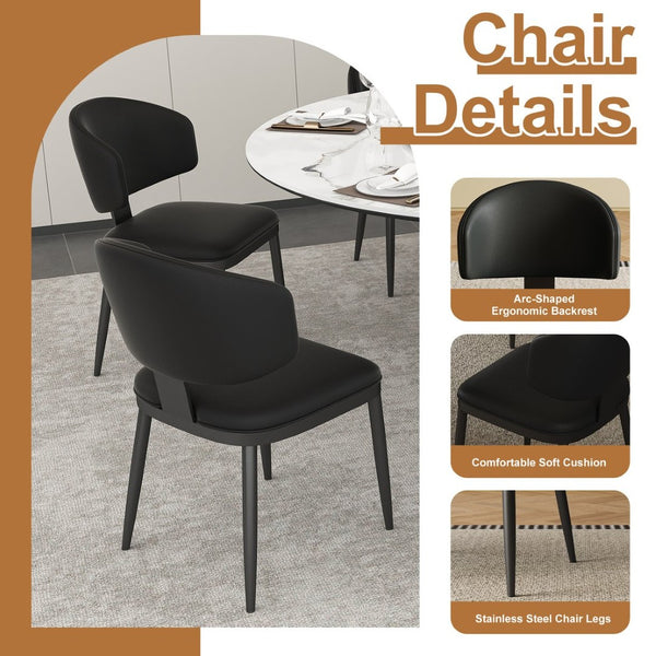 English Elm 59" Round Sintered Stone Table with Six Pu Leather Chairs Modern Dining Set W2700S00161