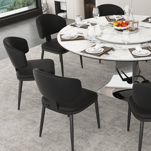 English Elm 59" Round Sintered Stone Table Set Marble-look Top with Pu Leather Chairs for Six W2700S00162