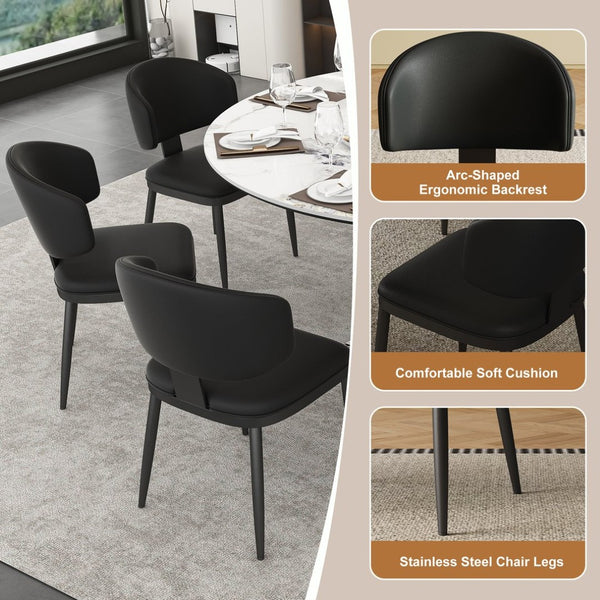 English Elm 59" Round Sintered Stone Table Set Marble-look Top with Pu Leather Chairs for Six W2700S00162
