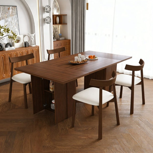 English Elm W2700s00110 78 Inch Rectangular Dining Set Seats 4 with Wood Veneer Top and Storage Base W2700S00163