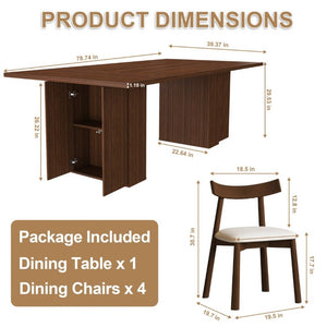 English Elm W2700s00110 78 Inch Rectangular Dining Set Seats 4 with Wood Veneer Top and Storage Base W2700S00163