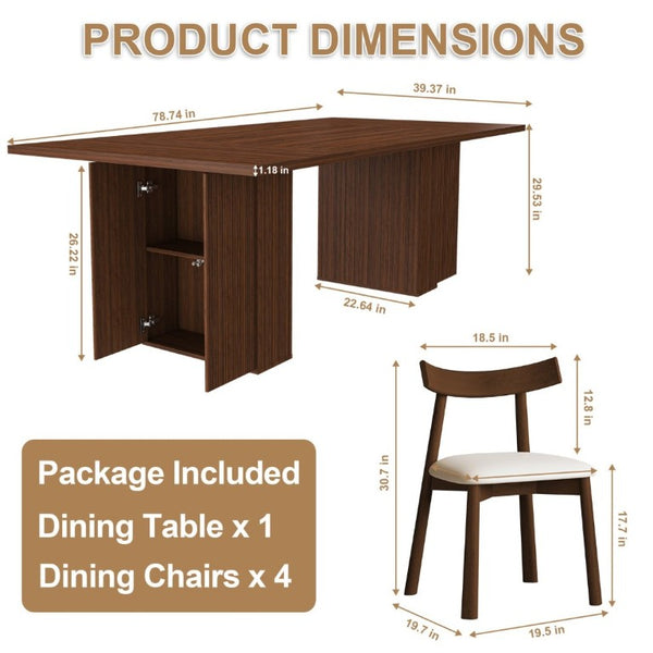 English Elm W2700s00110 78 Inch Rectangular Dining Set Seats 4 with Wood Veneer Top and Storage Base W2700S00163
