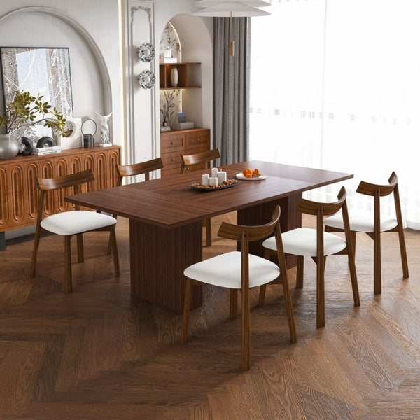 English Elm W2700s00109 78 Inch Rustic Wood Veneer Dining Set Seats Six with Storage Base W2700S00164