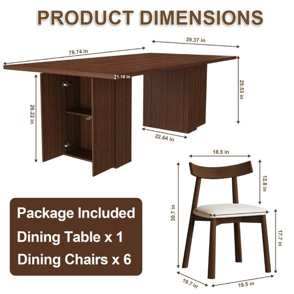 English Elm W2700s00109 78 Inch Rustic Wood Veneer Dining Set Seats Six with Storage Base W2700S00164