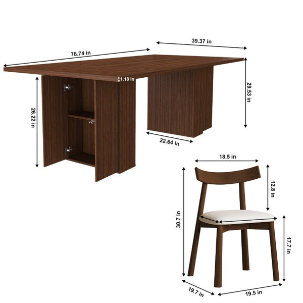 English Elm W2700s00109 78 Inch Rustic Wood Veneer Dining Set Seats Six with Storage Base W2700S00164