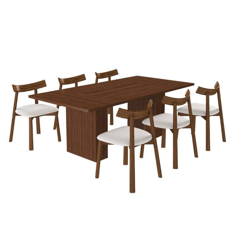 English Elm W2700s00109 78 Inch Rustic Wood Veneer Dining Set Seats Six with Storage Base W2700S00164