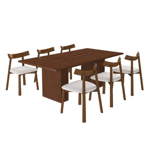 English Elm W2700s00109 78 Inch Rustic Wood Veneer Dining Set Seats Six with Storage Base W2700S00164