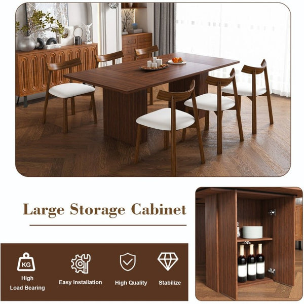English Elm W2700s00109 78 Inch Rustic Wood Veneer Dining Set Seats Six with Storage Base W2700S00164