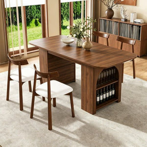 English Elm 70.87 Inch Mid-Century Walnut Finish Dining Set with Storage Drawers and 4 Solid Wood Chairs W2700S00165