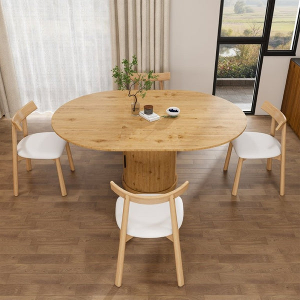 English Elm 59 Inch Extendable Oval Dining Set Seats Six with Two Tier Storage and PU Cushioned Chairs W2700S00166